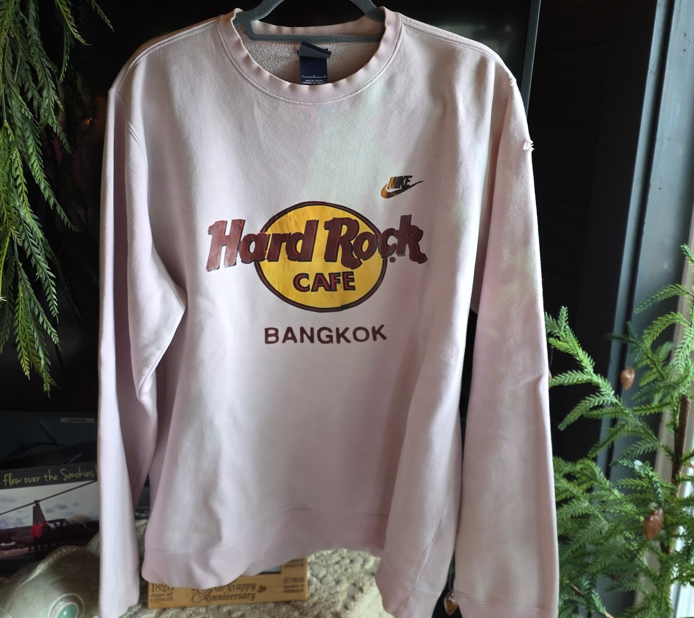 Nike Light Pink Bleached Crewneck Sweatshirt with Custom Hard Rock Cafe Logo